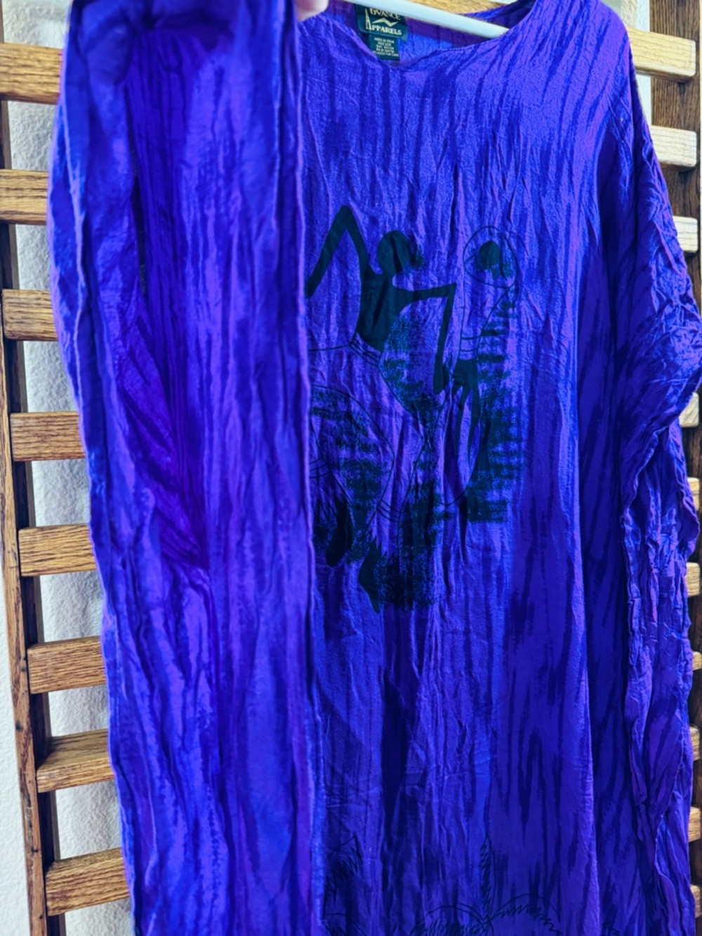Advance Apparels Purple Crinkle Long Sleeve Dress with Black Graphic